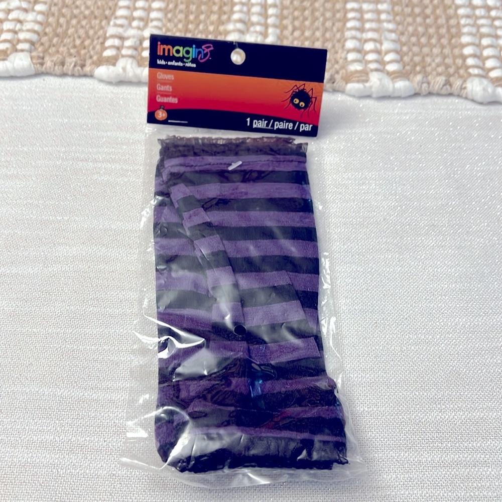 Halloween fingerless Gloves purple and black striped